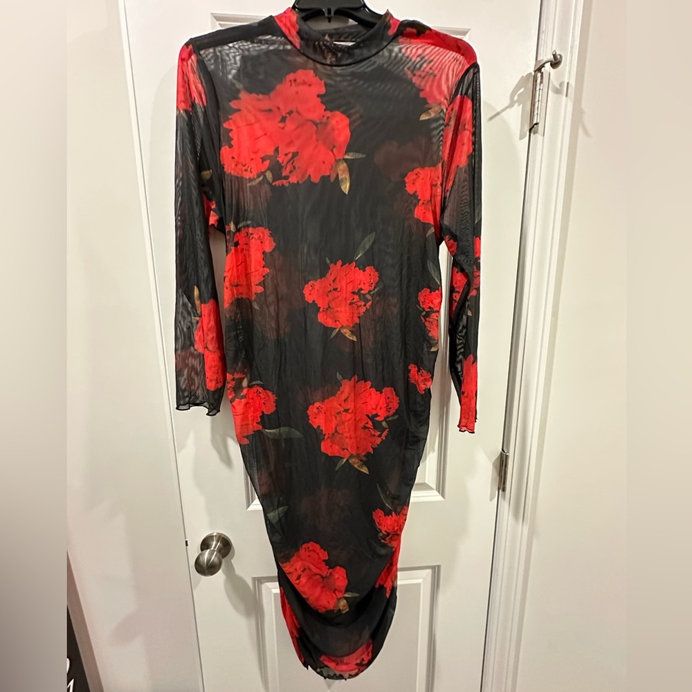 SHEIN Shear red rose maxi dress